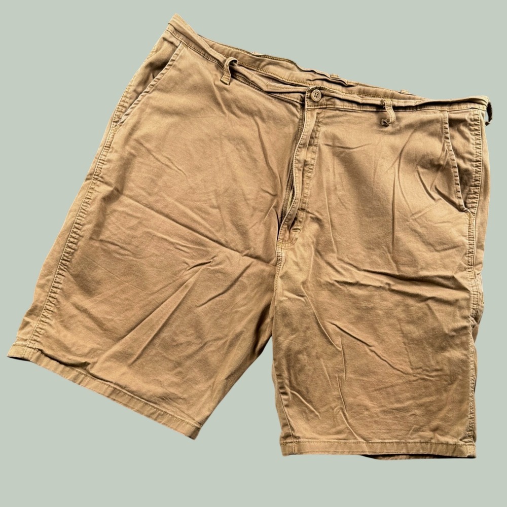 Wrangler Chino Shorts Men 40 Tan Flat Front Cotton Blend‎ Stretch Casual Summer